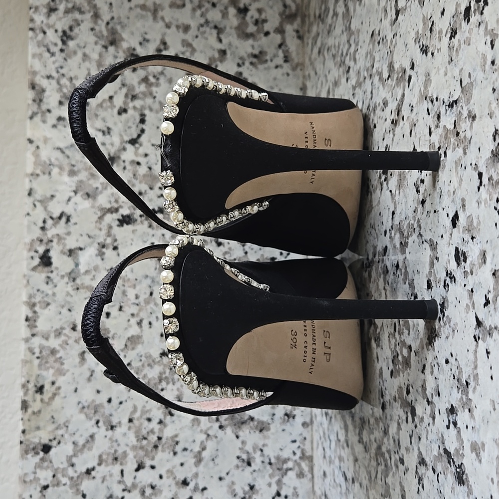 SJP by Sarah Jessica Parker Black Satin Slingback Heels - Picture 8 of 13